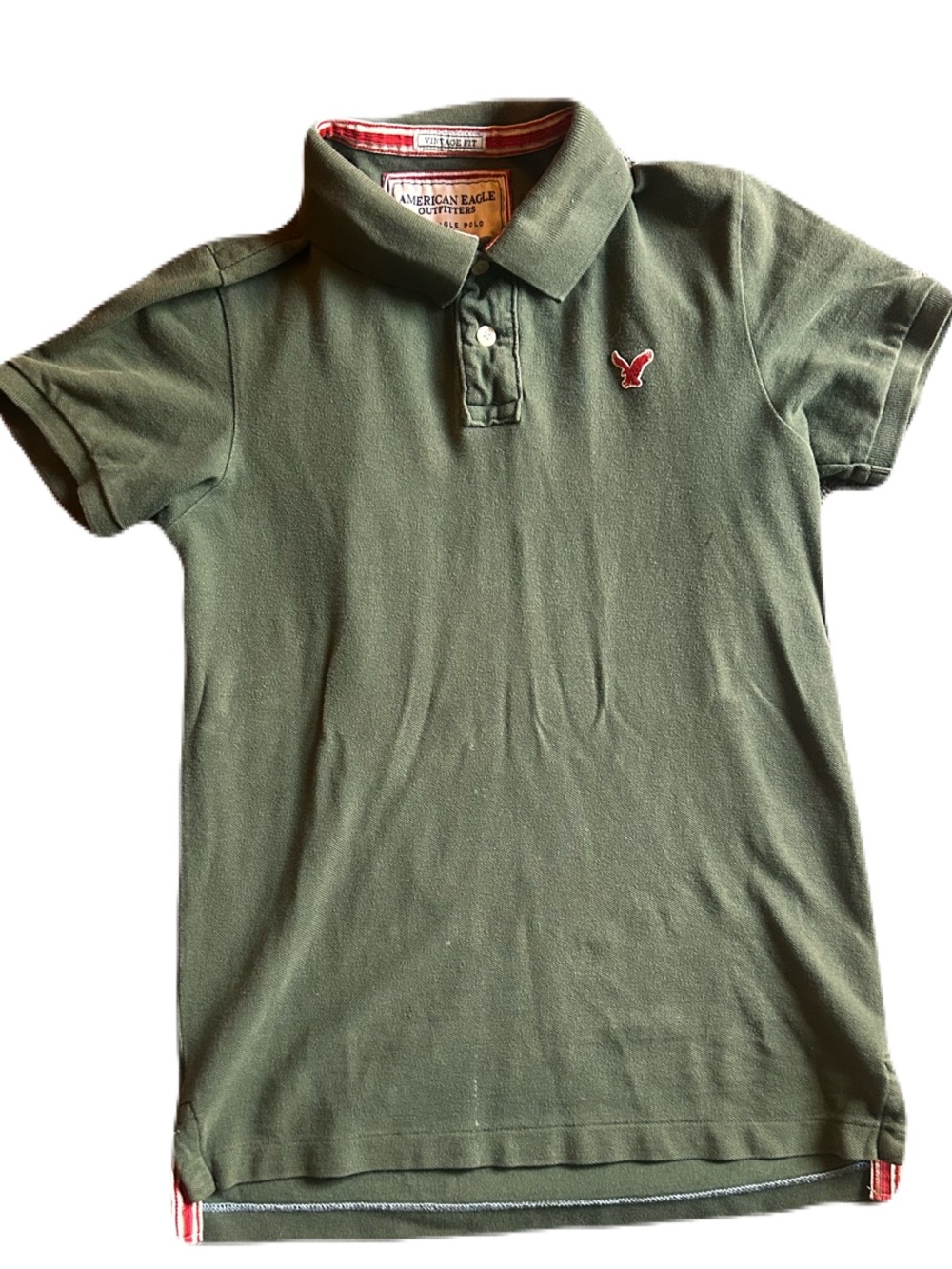 American Eagle Outfitters Olive Green Boys' Polo with Red Logo